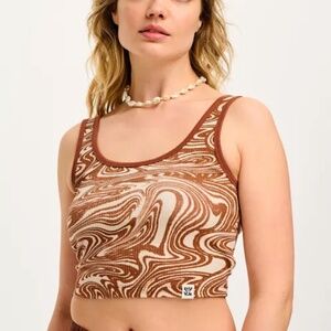 Lucy & Yak Cropped Vest Tank Top  -  Brown & Cream Swirl Pattern  Size Medium M
